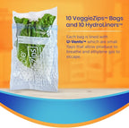 Bluapple VeggieZips Premium Produce Storage System - 20 Piece Set, 10 Food Saver Bags + 10 HydroLiners, Keep Produce Fresh Longer, Washable & Reusable Bags with Humidity Control for Fruit & Vegetables