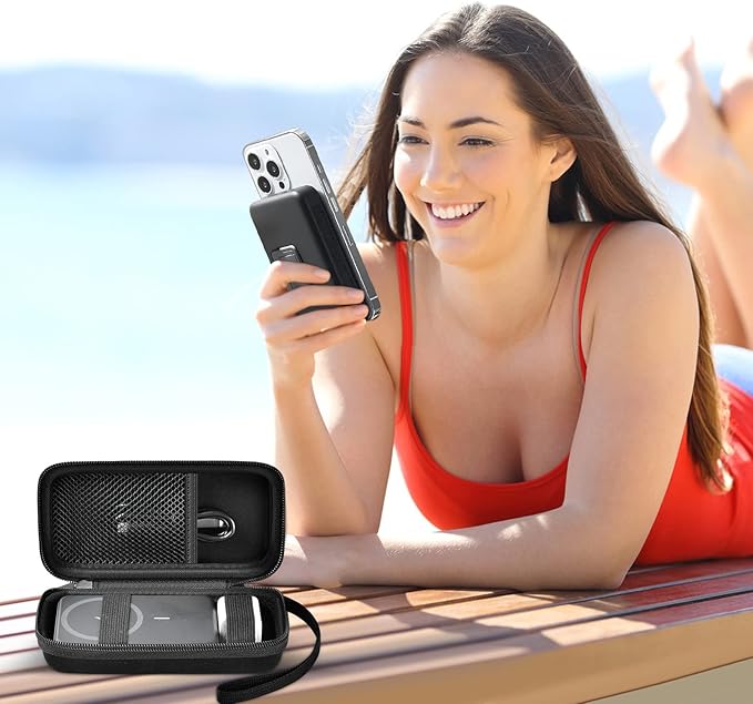 Case for Anker Magnetic Battery 10,000mAh Foldable Wireless Portable Charger, 633/622/621/321 5,000mAh Power Bank (MagGo) Holder, Storage for Baseus 6000mAh Cell Phone Power Delivery -Case Only-Black