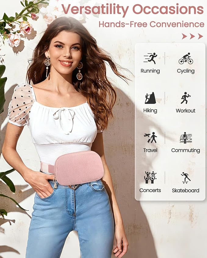 Vankor Pink Fanny Pack for Women Cross Body, Corduroy Pink Belt Bag for Women Crossbody Stylish Waist Pack Purse for Travel, Hiking, Workout, Running