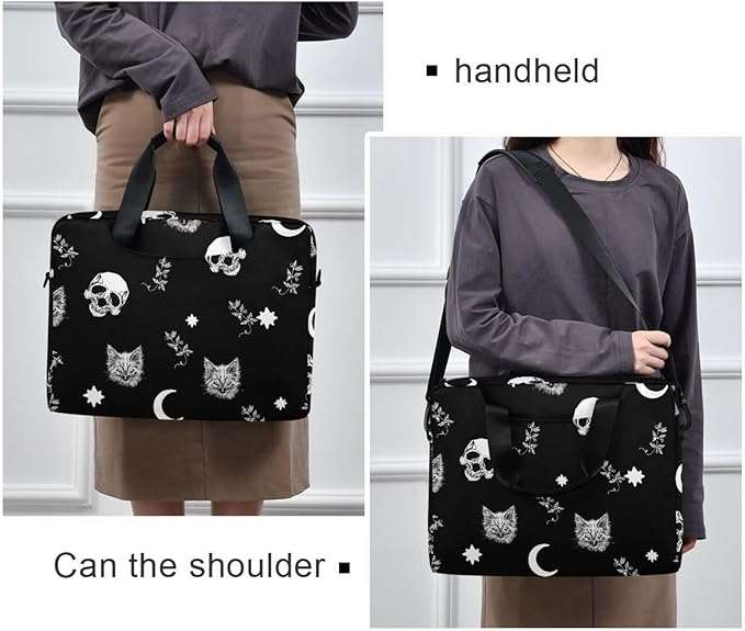 Skull Cat Moon Laptop Case 15.6 inch Computer Bag Waterproof Laptop Briefcase Laptop Bag for Women & Men