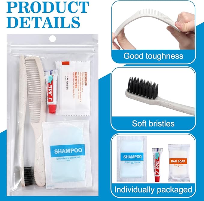 Hushee 96 Sets Bulk Hygiene Kit for Homeless, Includes Shampoo Soap Bar Comb Toothbrushes with Toothpaste Individually Wrapped Basic Toiletry Kits for Travel Charity Hotel Hospitality Industries