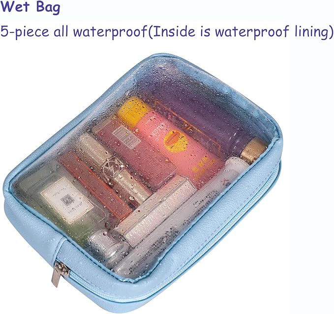 Remobia Hicol TSA Approved 5-Piece Diaper Bag Organizer Pouch Set Clear Waterproof TPU Kids Toiletry Storage Set Travel Packing Clutch Cube Bags for Baby Nursing (Blue)