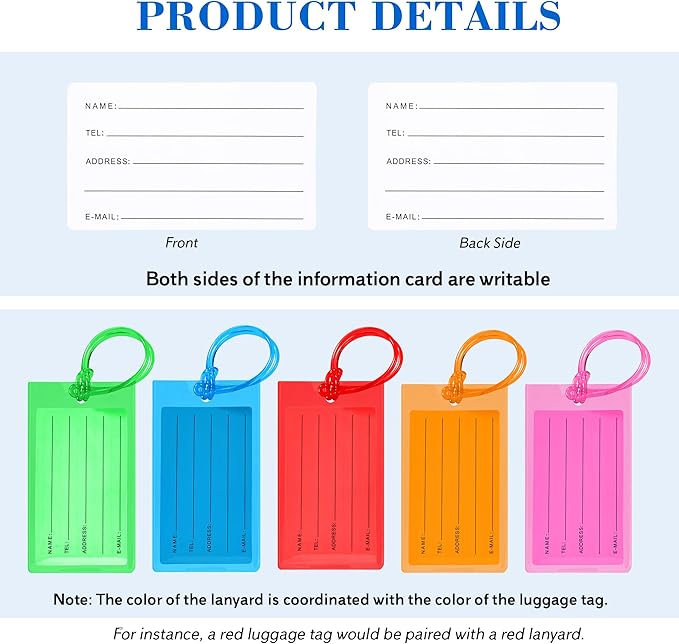 20 Pack Luggage Tags for Suitcases, Airplane Travel Essentials for Flying, International Travel Must Haves, and Luggage Accessories by Sodsay