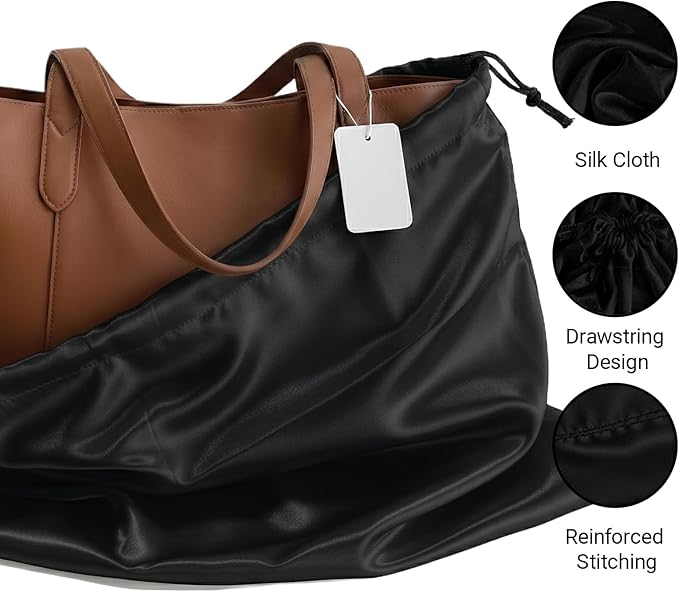 Q&J Fabric Co. 6 Pack Satin Dust Bags for Purses and Handbags - Purse Storage Organizer with Drawstring, Dustproof Travel Storage Pouches for Handbags, Shoes, Boots & Clothes (15.7"x19.7", Black)