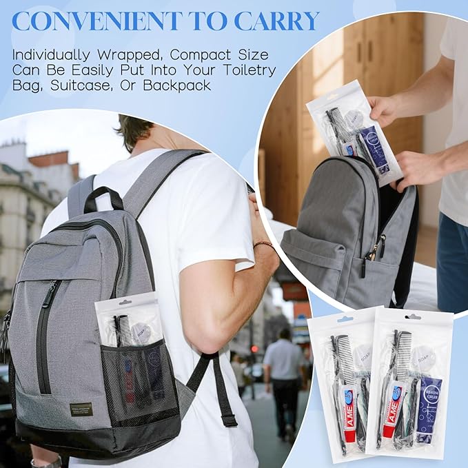 Disposable Toiletry Kits, 6 In 1 Bulk Travel Size Hygiene Care Packages,Essential Men Women Individually Wrapped Personal Toiletries Set for Hotel, Charity/Guests/Shelter/Homeless (40 Pack)