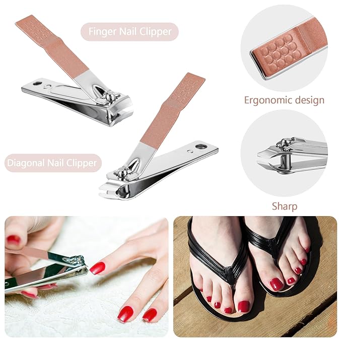 Geosar 50 Set 8 in 1 Travel Manicure Kit Bulk Professional Nail Clippers Pedicure Nail Care Tools Grooming Stainless Steel Set with Portable Travel Case, Gift for Valentine Men Women(Rose Gold)