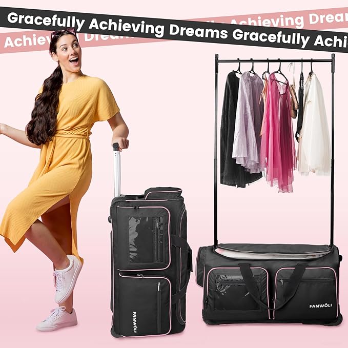 Fanwoli 28" Dance Bag with Garment Rack | Ultra-Light Collection| More Lightweight & Wear-Resistant| Ideal Competition Duffle Bag for Dancers Livestreamer Athletes