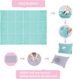 3 in 1 Travel Blanket Pillow Set - 350 GSM Thick Travel Blanket Airplane Compact with Bag, Soft Bag with a Pocket, Inflatable Travel Pillow for Camping & Car Trip(Mint Green)