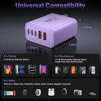 USB C Fast Wall Charger Block, 2Pack 60W USBC Charging Cubes, 5-Port PD+QC Power Adapter Multiport Brick Type C Box Plug for Phone 17/16/15/14/13/12/11/Pro Max/Plus, Pad Mini/Pro/S25/S24-Lavender