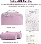 BOYATU Travel Makeup Bag Organizer Cosmetic Bag: 3 Pcs Set Make up Bags for Women with Handle - Waterproof Vegan Leather Toiletry Bags Travel Essentials Pouch with Compartments (C-06-Purple)