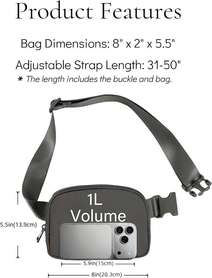 YOSHUYUKI Fanny Pack Crossbody Bag Trendy Waterproof Small Cross Body Purse for Women Men Fashion Waist Packs Mini Belt Pouch Chest Bum Hip Bag Lulu Dupes for Travel Vacation Running Dim Grey