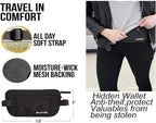 ZM-YOUTOO Money Belt for Travel - Hidden Travel Pouch Protect Your Credit and Money With RFID Blocking Passport Holder Waist Wallet (Black)