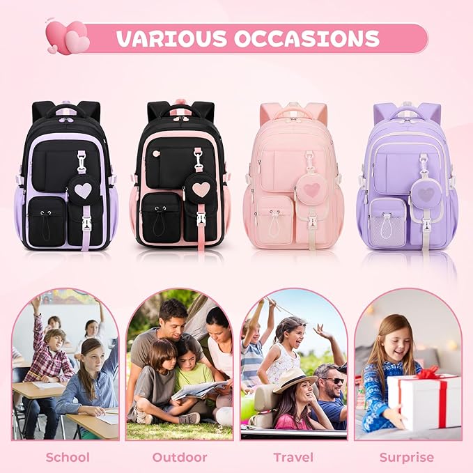 MOONBABY Girls Backpack, Kids Backpack for Girls, School bag for Primary Elementary Teenage, Middle School Students Bookbag