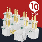 PLUGTUL 2 Prong to 3 Prong Outlet Adapter, Polarized Grounded Outlet Converter, Wall Outlet Plug for Household, Workshops, ETL Listed, 10-Pack, White
