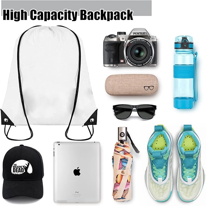 Grneric 60 Pieces Drawstring Backpack Bulk Cinch Sackpack Ployster Drawstring Bags for Gym Party Trip(White)