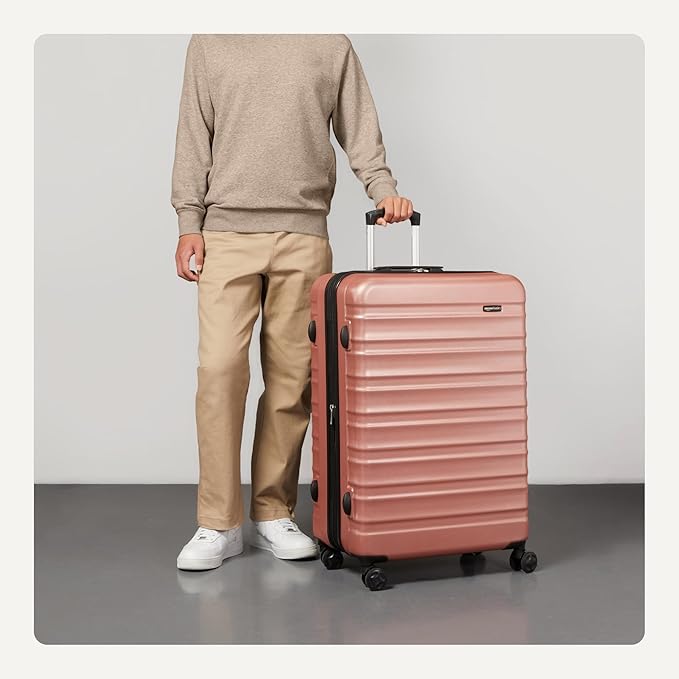 Amazon Basics 30" Hardside Large Checked Luggage, Expandable For Up to 15% More Space, Scratch-Resistant Surface, Four Multi-directional Wheels, Rose Gold