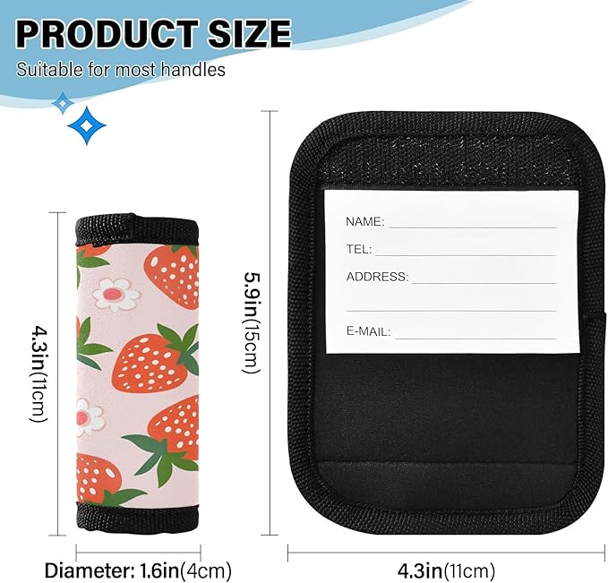 Pink Strawberry Cute Luggage Handle Wrap for Suitcase Luggage Tags Handle Covers Identifiers Soft Decorations Travel Accessories 2 Pack