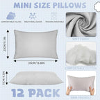 Kigley 12 Pack Mini Pillows for Daycare 9.1 x 13.8'' Small Travel Pillow Bulk Soft Breathable Cotton Pillow for Nap Travel Pet Neck Lumbar Purse Insert(Light Gray)