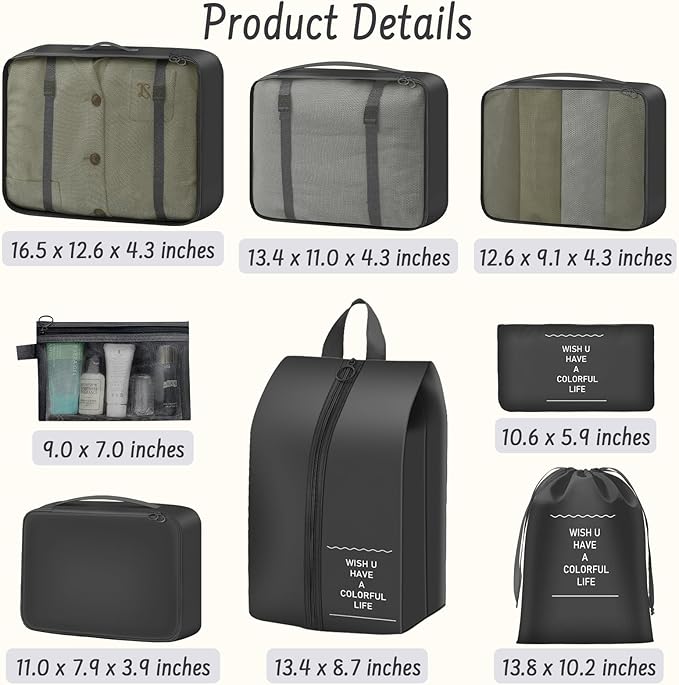 8 Set Packing Cubes for Travel Suitcase Organizer Bags Luggage Packing Cubes Set Travel Essentials Accessories Gifts for Women