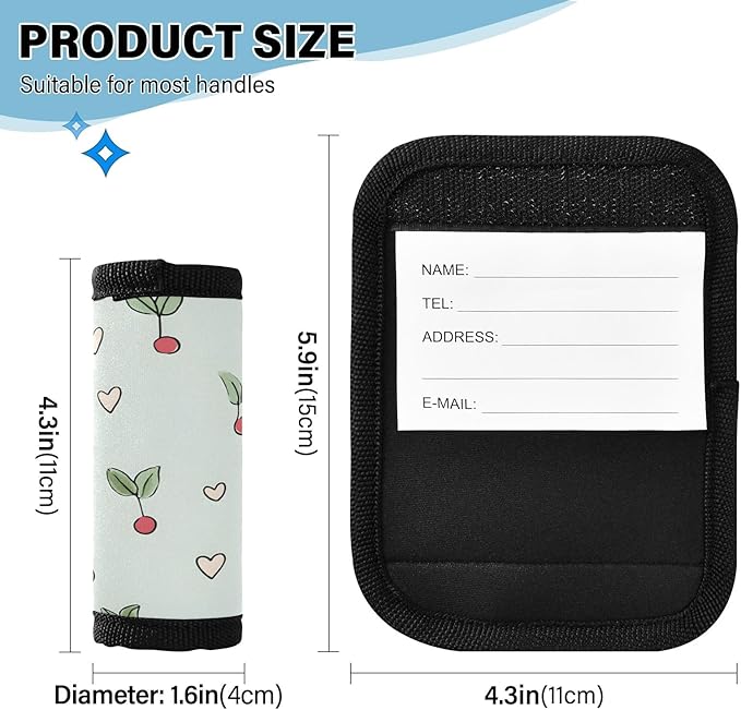 Green Small Cherry Luggage Handle Wrap for Suitcase Luggage Tags Handle Covers Identifiers Soft Decorations Travel Accessories 2 Pack