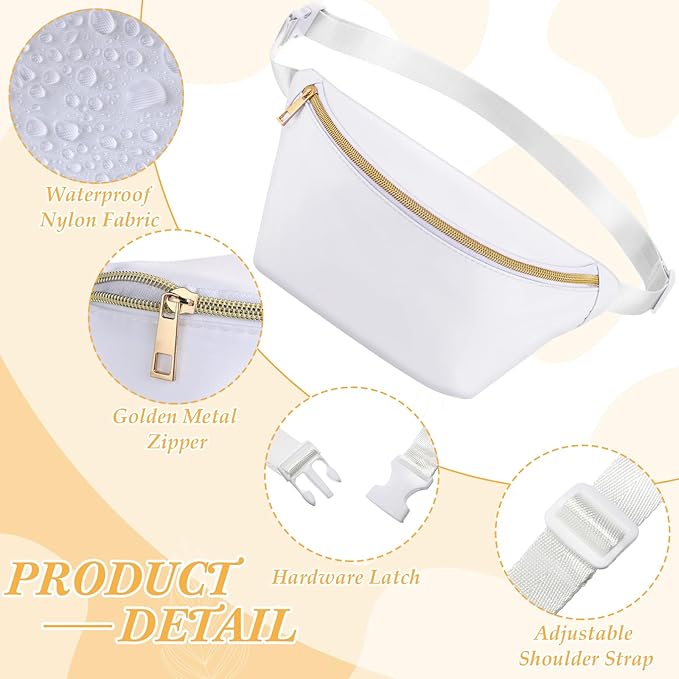 Amylove 9 Pieces Fanny Packs Nylon Waist Bag Zipper Travel Running Bag with Adjustable Strap for Women Men(Nylon,White)