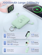 RORRY CharmGo Portable Charger, 10000mAh 20W Fast Charging Portable Charger Power Bank with Built in Cables, Travel Battery Pack for iPhone 17/16/15/14/13/12 and Apple Watch, Green