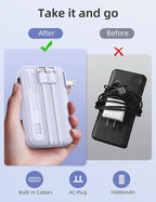 RORRY Portable Charger Built in Cables, AC Wall Plug in Portable Charger Power Bank 10000mAh Travel Battery Pack 22.5W Fast Charging for iPhone 17/16/15 Samsung Galaxy S25/S24 Pixel LG iPad, Purple