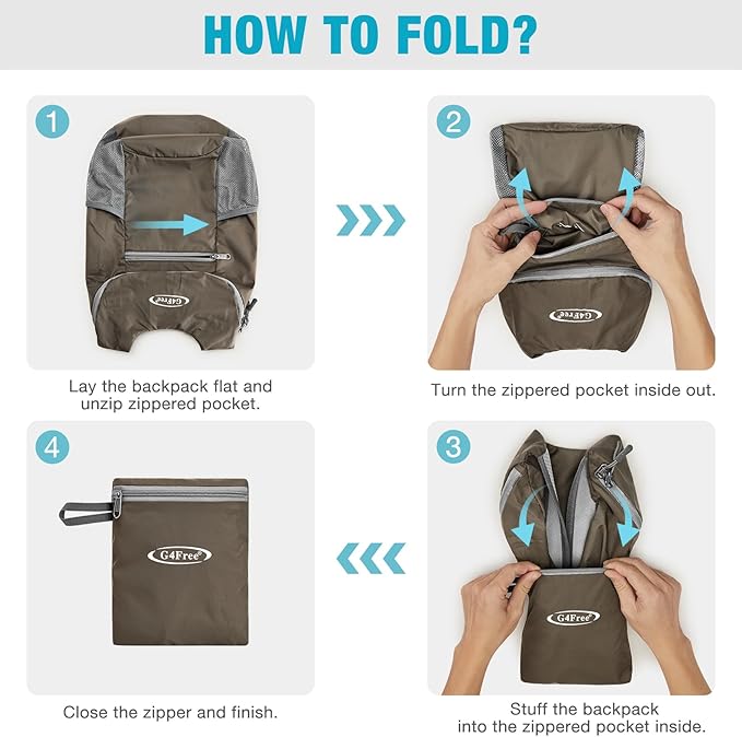 G4Free Lightweight Packable Hiking Backpack for Men Women Small Hiking Daypacks Foldable Shoulder Pack Casual Outdoor Bag 11L