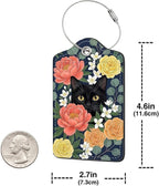 2 Pack Luggage Tag for Suitcase, Cute Unique Leather Bag Tags Identifiers Privacy Cover ID Label with Durable Steel Loop for Women Men Kids Girls Travel (BlackcatskyD)