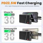 Aaoyun Portable Charger Power Bank, 22.5W PD Fast Charging Powerbank with Built-in USB C Cable, Slim External Phone Battery Pack for iPhone 17/16/15 Samsung S24 Android etc (Black-20000mah)