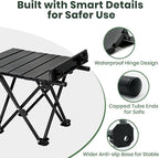 2 Pack Portable Camping Table Foldable, Ultralight Small Folding Beach Table with Carry Bag for Outdoor Travel, Beach, Camp, Picnic, BBQ, Cooking, Festival, Boat, Home Use (Black-S)