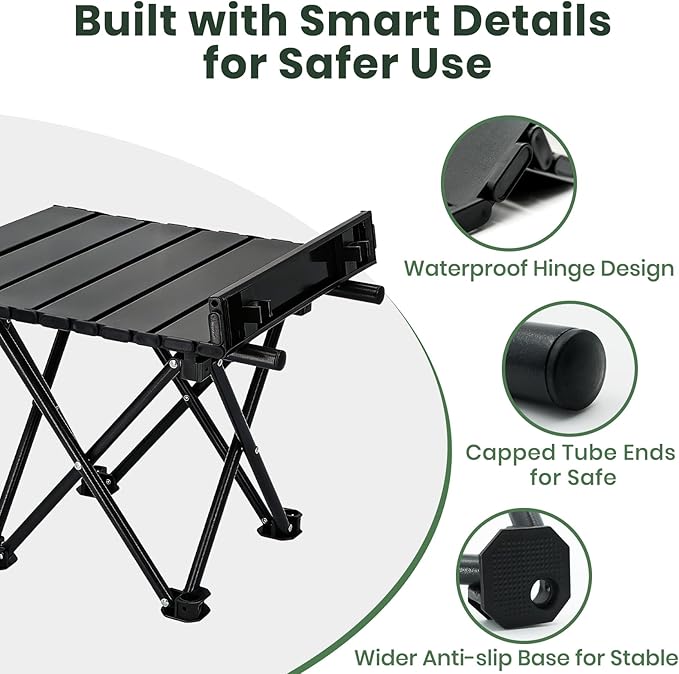 2 Pack Portable Camping Table Foldable, Ultralight Small Folding Beach Table with Carry Bag for Outdoor Travel, Beach, Camp, Picnic, BBQ, Cooking, Festival, Boat, Home Use (Black-S)