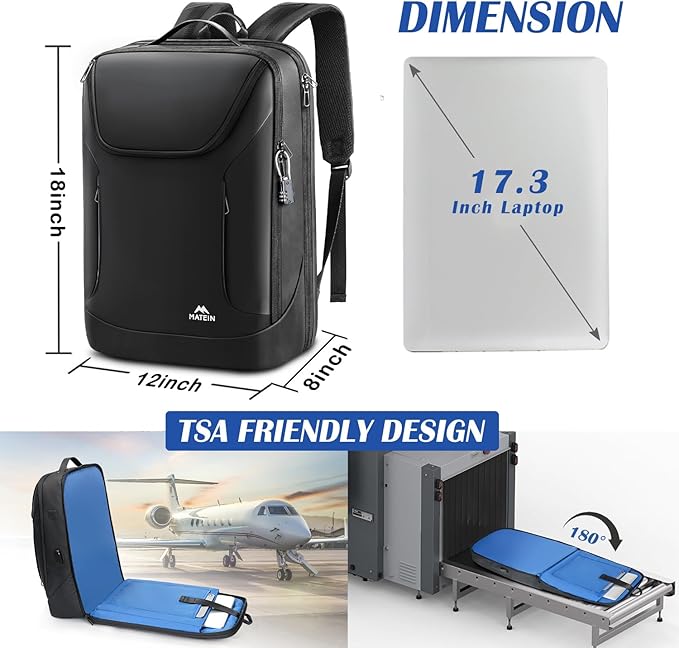MATEIN Waterproof Laptop Backpack for Men Work, Anti Theft 17 Inch Business Backpack with Lock, Large TSA Tech Backpacks College Computer Back Pack Office Travel, Black