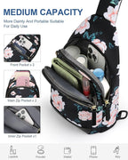 Capolo Sling Bag for Women Men Waterproof Crossbody Bags for Women Trendy Casual Fanny Pack with Convertible Shoulder Strap Chest Bag for Travel Hiking(Black Flower, Medium)