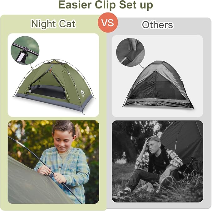 Night Cat Upgraded Backpacking Tents 1 2 Persons Easy Clip Setup Camping Tent Adults Scouts Heavy Rainproof Compact Lightweight