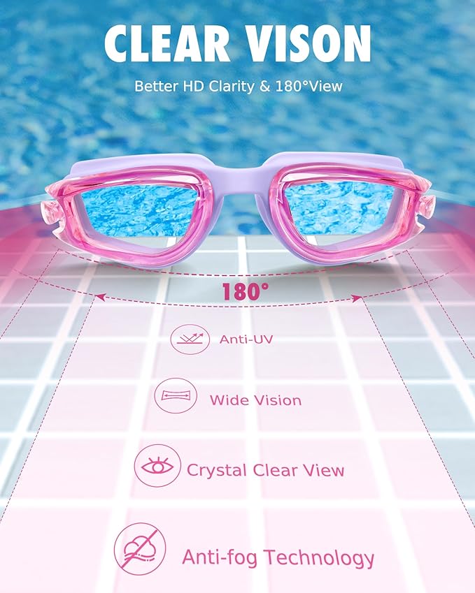 Aegend Swim Goggles for Kids Youth 3-14 Anti-Fog Anti-UV Comfort Fit Goggles for Swimming