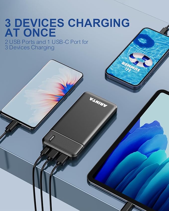 5V 2A Power Bank Battery Pack for Heated Jacket & Vest, Portable Charger 10000mAh, Ultra Slim with USB-C Input/Output, Compatible for Smartphones & Tablets, Gifts for Men Women. (Black)