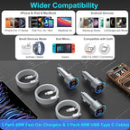 4-Port 65W Fast Car Charger USB C for iPhone 17/16/15/14/13 Pro Max, 3 Pack Dual 12V USB-A&C Car Phone Charger Cigarette Lighter Adapter for Galaxy A16/S25/S24/S23 Ultra+6FT USB-C Cable