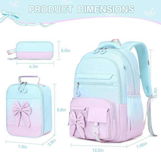 DIGOBAY Backpack for Girls, 3PCS Girls Backpack for School with Lunch Bag Pencil Case, Cute Kids Teens Bookbag for Kindergarten Elementary Preschool Middle School