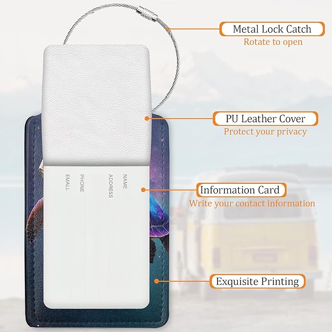 Turtle Luggage Tags for Suitcase 3 Pack, Privacy Cover ID Label with Stainless Steel Loop and Address Card for Travel Bag Suitcase