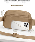 Pritent Fanny Packs for Women Cross Body Bag Waterproof Belt Bag with Adjustable Strap and Zipper Back Pocket Small Crossbody Bags Fashion Waist Packs for Workout Travelling(Khaki)
