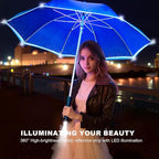 Auto-Open Light Up LED Rain Umbrella,32" Handheld Sun Wind Umbrella with Bottom Flashlight and Safety Reflective Strip for All Ages Boys/Girls/Adults