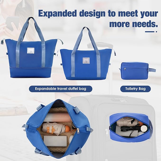 Lightweight Expandable Softside Luggage Sets 3 Piece, Large Capacity Travel Suitcase with Spinner Wheel, TSA Lock, Easy Access Design and Adjustable Telescoping Handle (Blue)