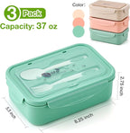 Mfacoy 3 Pack Bento Boxes for Adults/Kids, 1100 ML Bento Lunch Box With Spoon & Fork, Lunch Box Containers, Bento Box for Dining Out, Work, Picnic, BPA-Free, Microwave & Dishwasher Safe