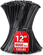 Zip Ties 12 inch, 4000 Pack Heavy Duty Black Zip Ties with 120 lbs Tensile Strength, Self-Locking Nylon Cable Ties,Wire Ties for indoor and outdoor use
