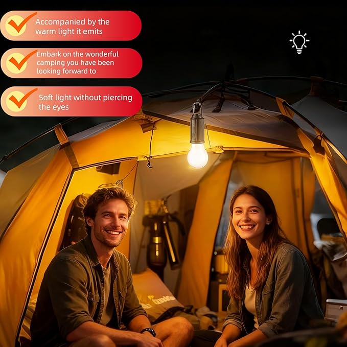 Portable LED Camping Lantern，Hang Anywhere Hook, USB-C Rechargeable, 3 Brightness Modes, Water Resistant for Emergency, Tent, Hiking, Power Outage& Outdoor (Black 1PCS) (T01)