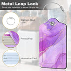 2Pack Luggage Tags for Suitcases, Cute Unique Pu Leather Cruise Luggage Tag with Privacy Cover ID Label Address Card and Metal Ring Suitable for Women Men Kids Travel Bag Purple Marble Pattern