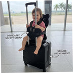 Cartoon Bear Kids Suitcase Seat with Safety Strap, Toddler Travel Essential, Luggage Seat for Family Travel, Comfortable Ride for Kids, Black