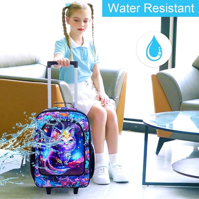 Kids Suitcases for Girls, Cute Cat Luggage Rolling with Wheels, kids carry on luggage for Children Toddler Elementary(Black)