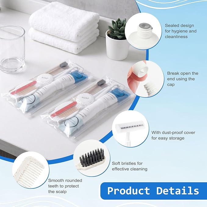 40 Kits Travel Toiletry Kit Bulk, 9-in-1 Disposable Personal Hygiene Kit, Basic Toiletry Kits for Men Women, Homeless Care Supplies Charity Kit for Guest, Hotel, Camping, Travel, Donation